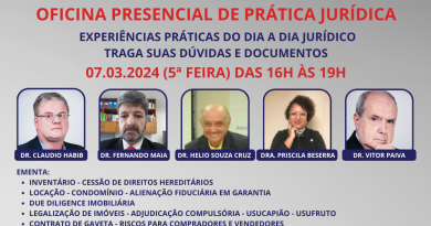 OFICINA PRESENCIAL DE PRÁTICA JURÍDICA – 07/03 DAS 16H ÀS 19H