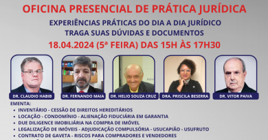 OFICINA PRESENCIAL DE PRÁTICA JURÍDICA – 18/04 DAS 15H ÀS 17H30