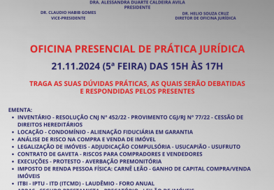 OFICINA PRESENCIAL DE PRÁTICA JURÍDICA – 21/11 DAS 15H ÀS 17H